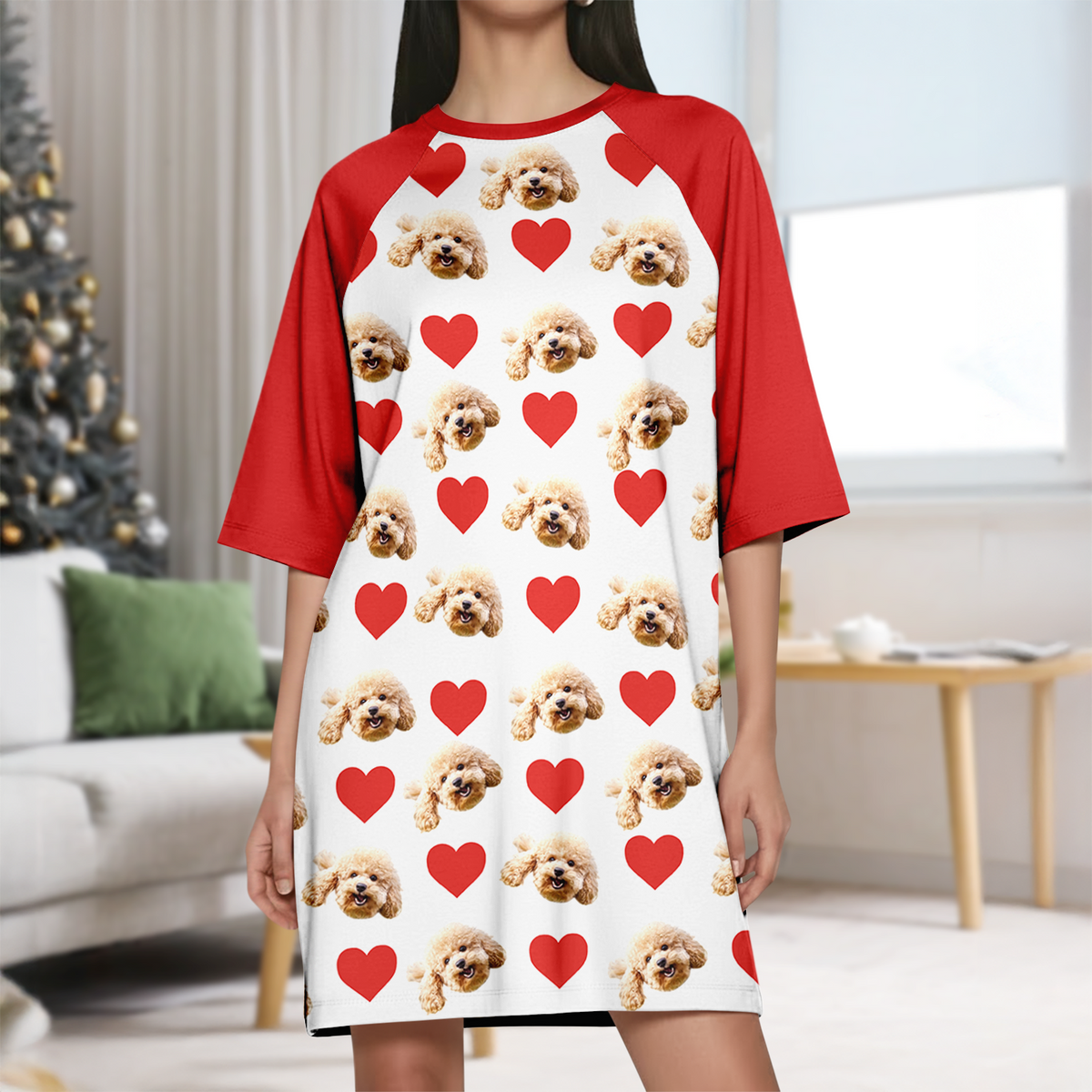 Custom Dog Cat Photo With Icon Raglan Nightgown Gift For Mom TH10 169479