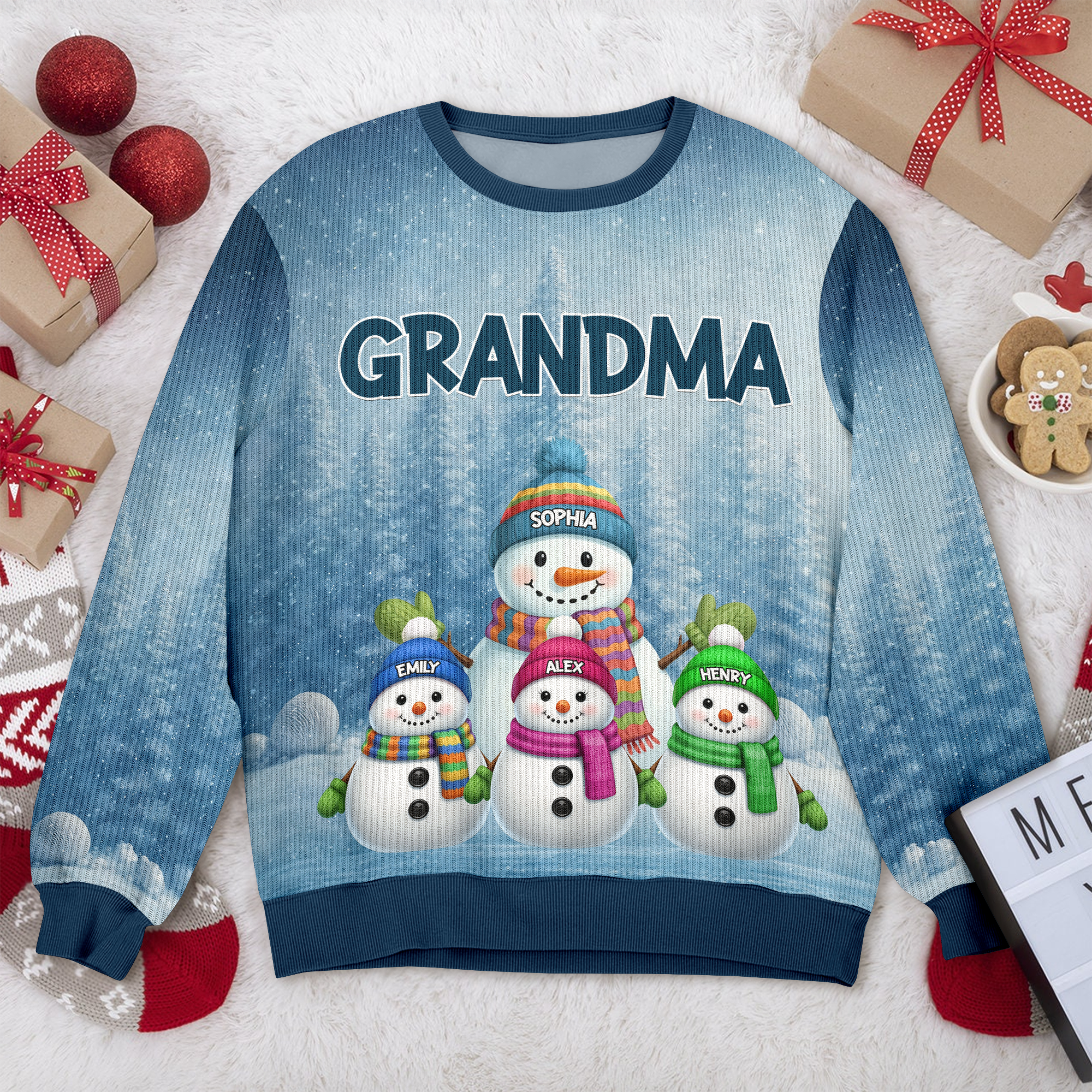 Grandma Grandkids Snowman Together - Personalized Ugly Sweater Christmas Gift For Mom Grandma CH07 899678