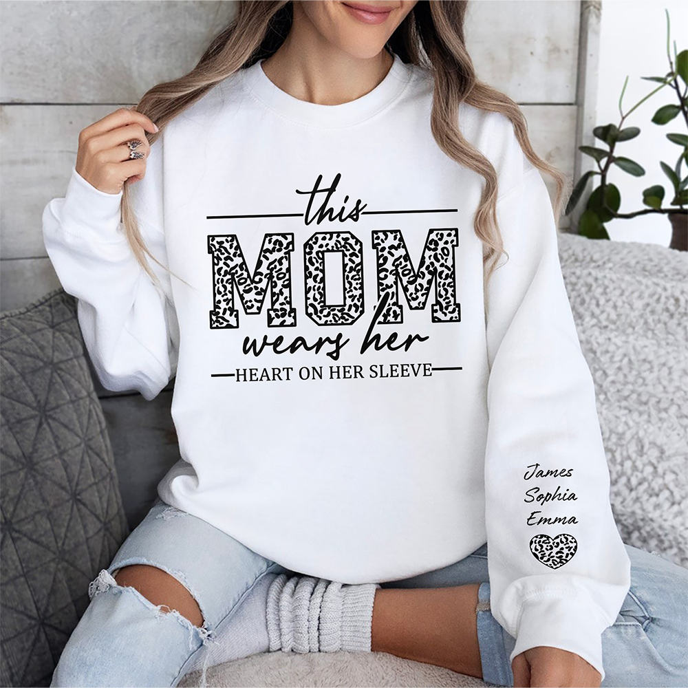 Personalized This Mom Wears Her Heart On Her Sleeve Printed Sweatshirt LM32 899095
