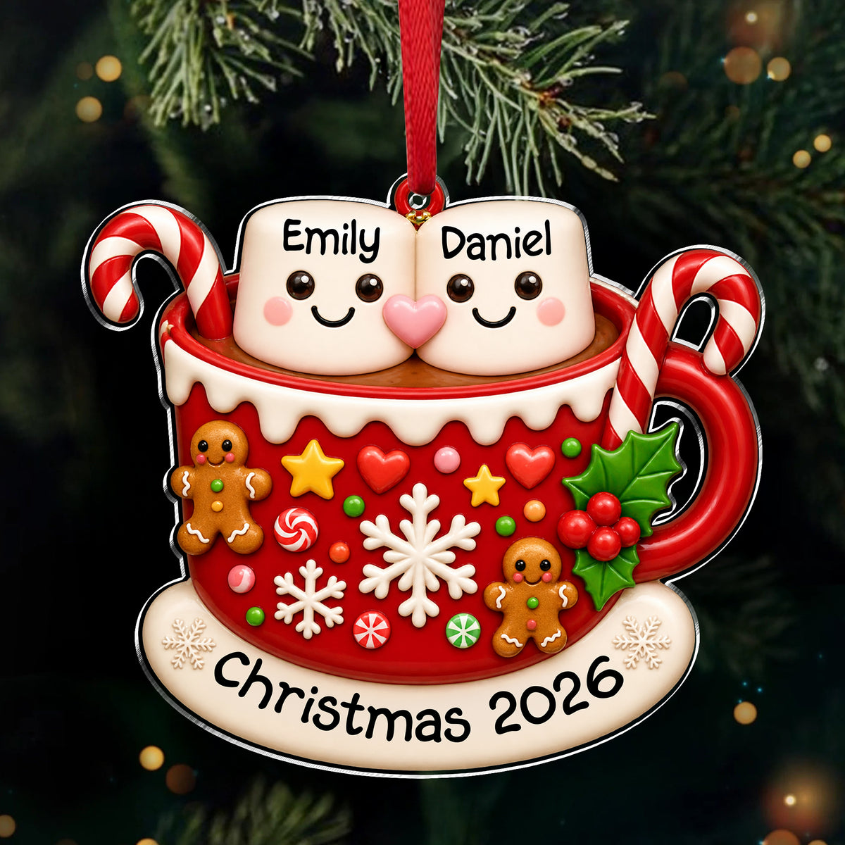 Personalized Marshmallow Hot Cocoa Acrylic Ornament, Hot Chocolate Couple Keepsake HA75 919140