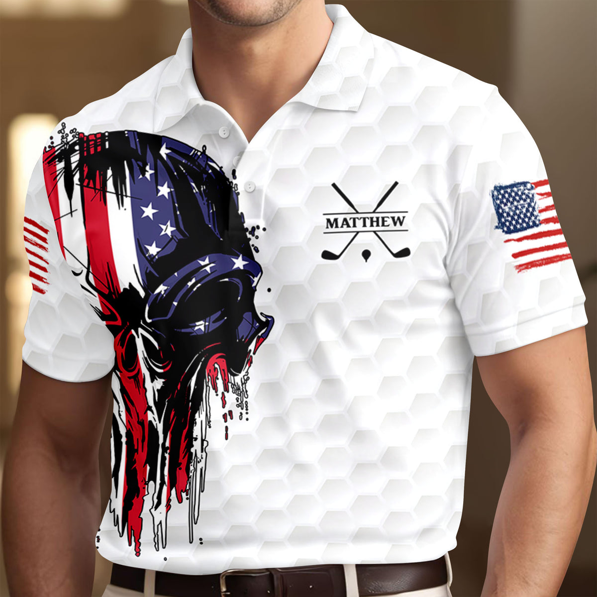 Personalized American Skull Flag Polo Shirt Gift For Golfer, Golf Lovers CH07 899870