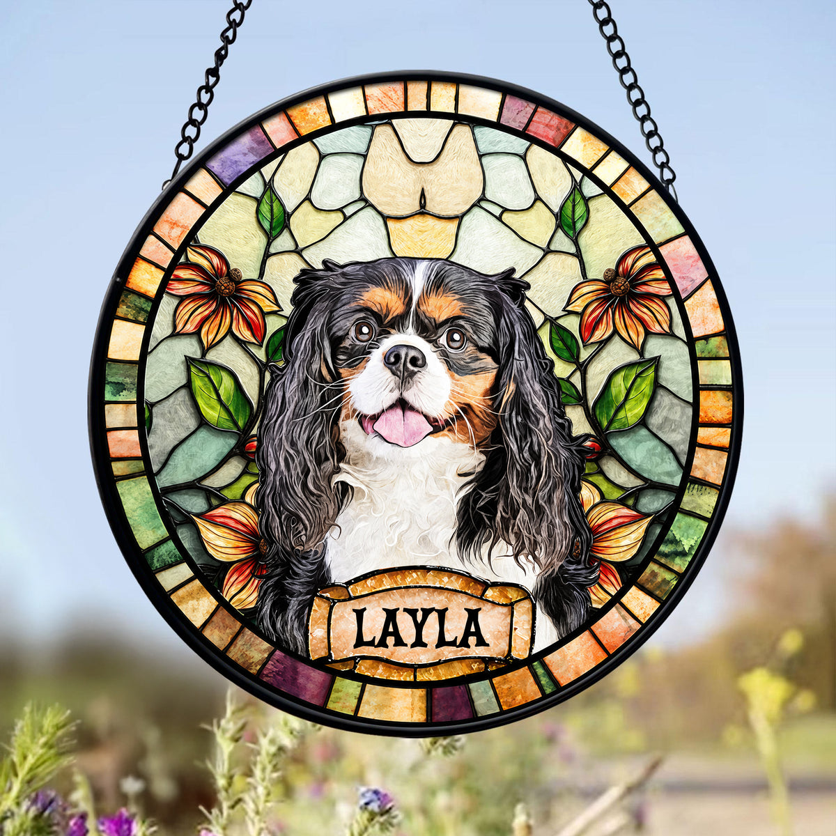 Personalized Dog Portrait Stained Glass Suncatcher, Custom Pet Memorial Stained Glass Photo Suncatcher HO82 903010
