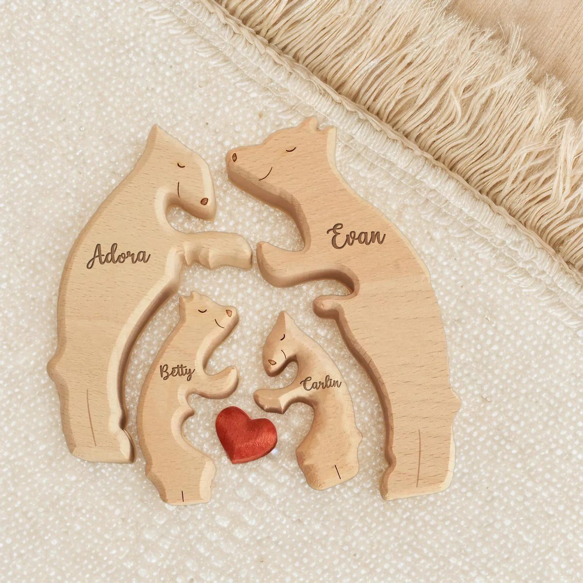 Custom Bear Family Shaped Wooden Puzzle - Personalized Engraved Family Name Puzzle Mother's Day, Father's Day Gift CH07 910792