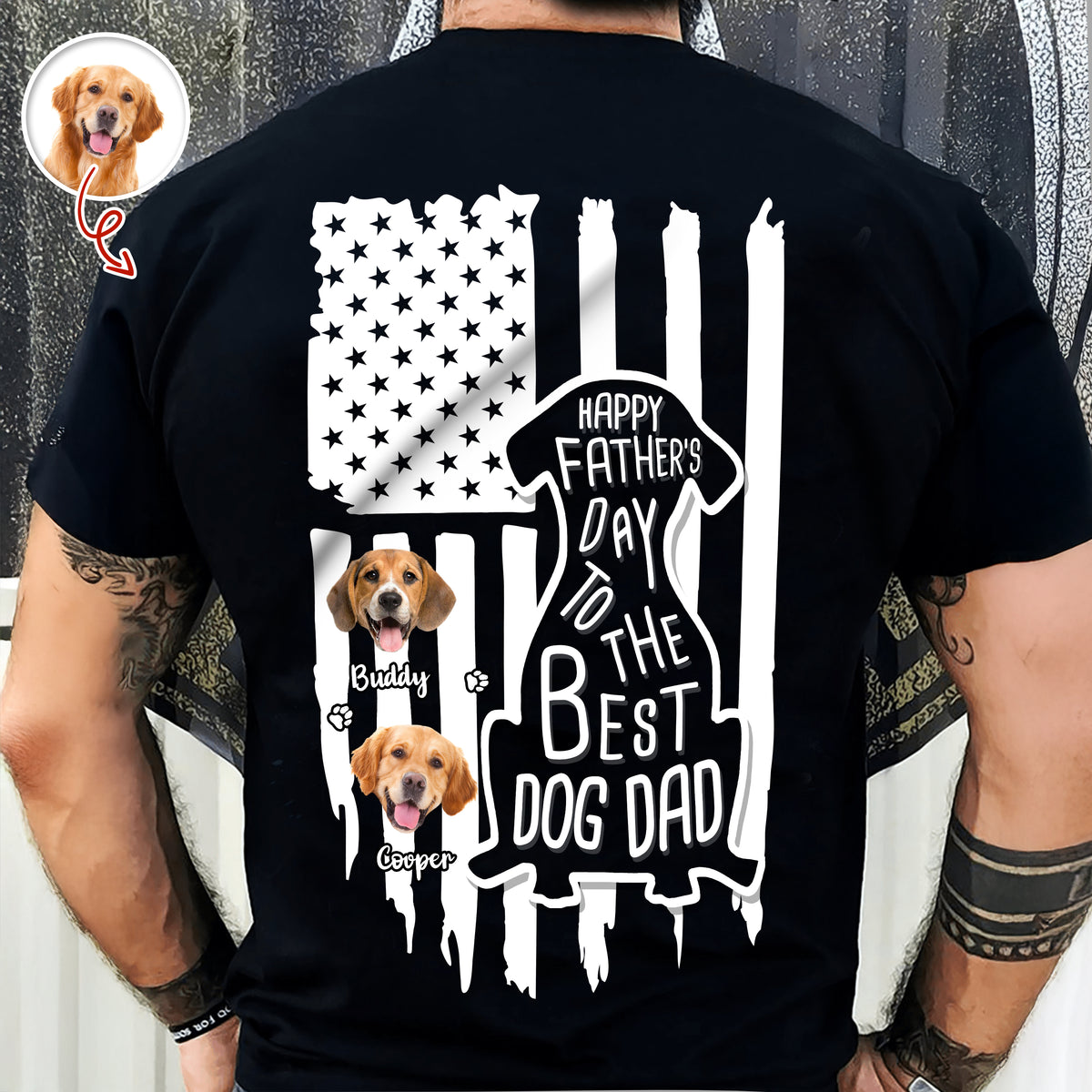 Custom Photo Happy Father's Day To Best Dog Dad Flag Back Dark Shirt HO82 902804