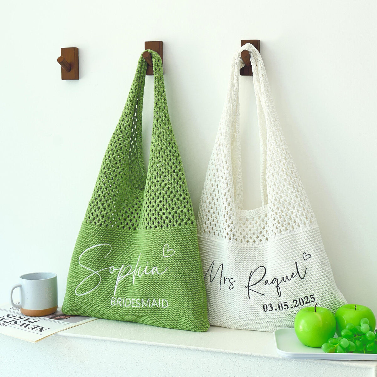 Personalized Knitted Beach Bag With Embroidered Name - Summer Gift For Women, Mother's Day, Wife, Girlfriend HO82 902008