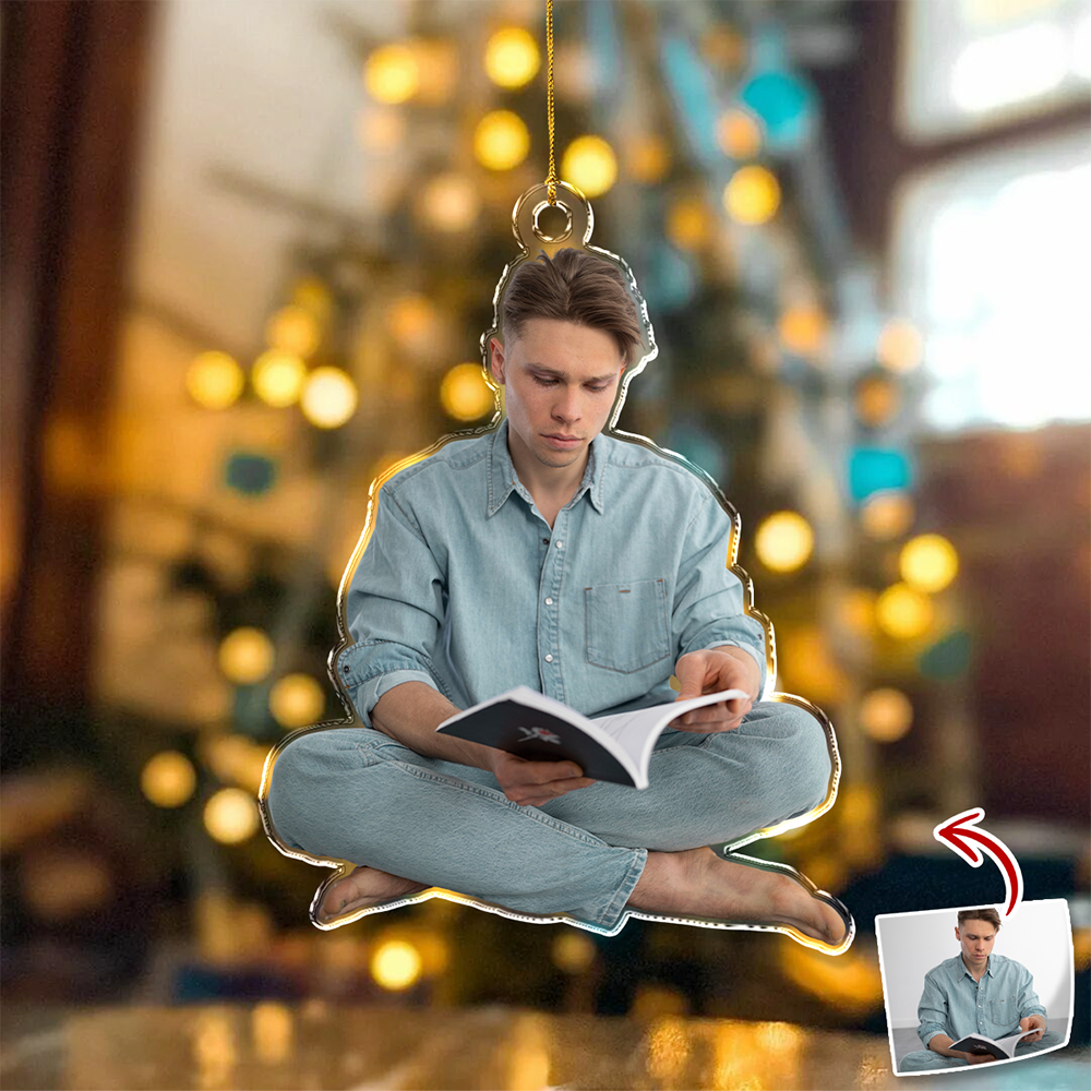 Custom Photo A Guy Addicted To Reading Books Acrylic Ornament For Book Lovers HO82 894740