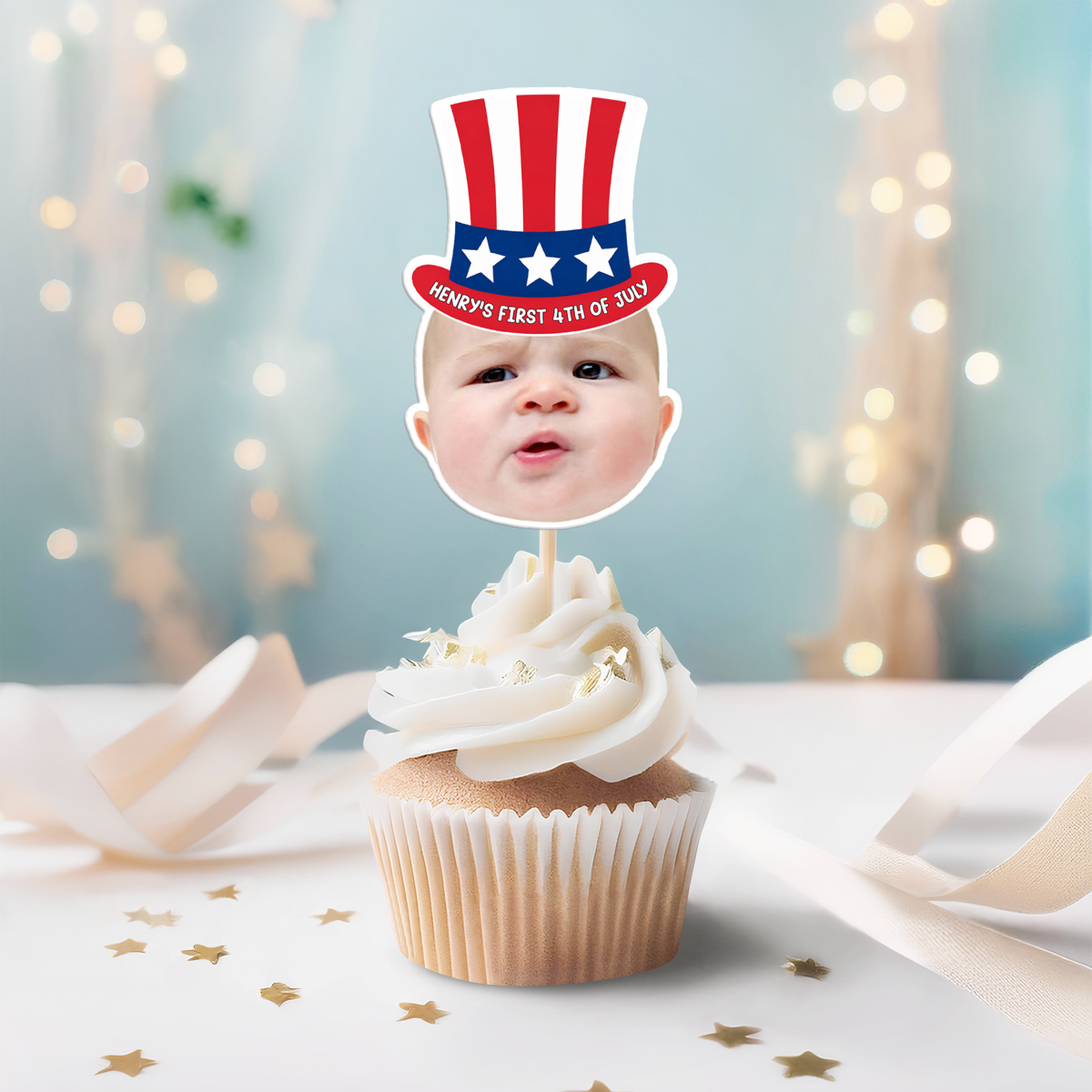 Custom Photo Born In America's 250th Years - First 4th Of July  Personalized Cupcake Toppers HA75 921674