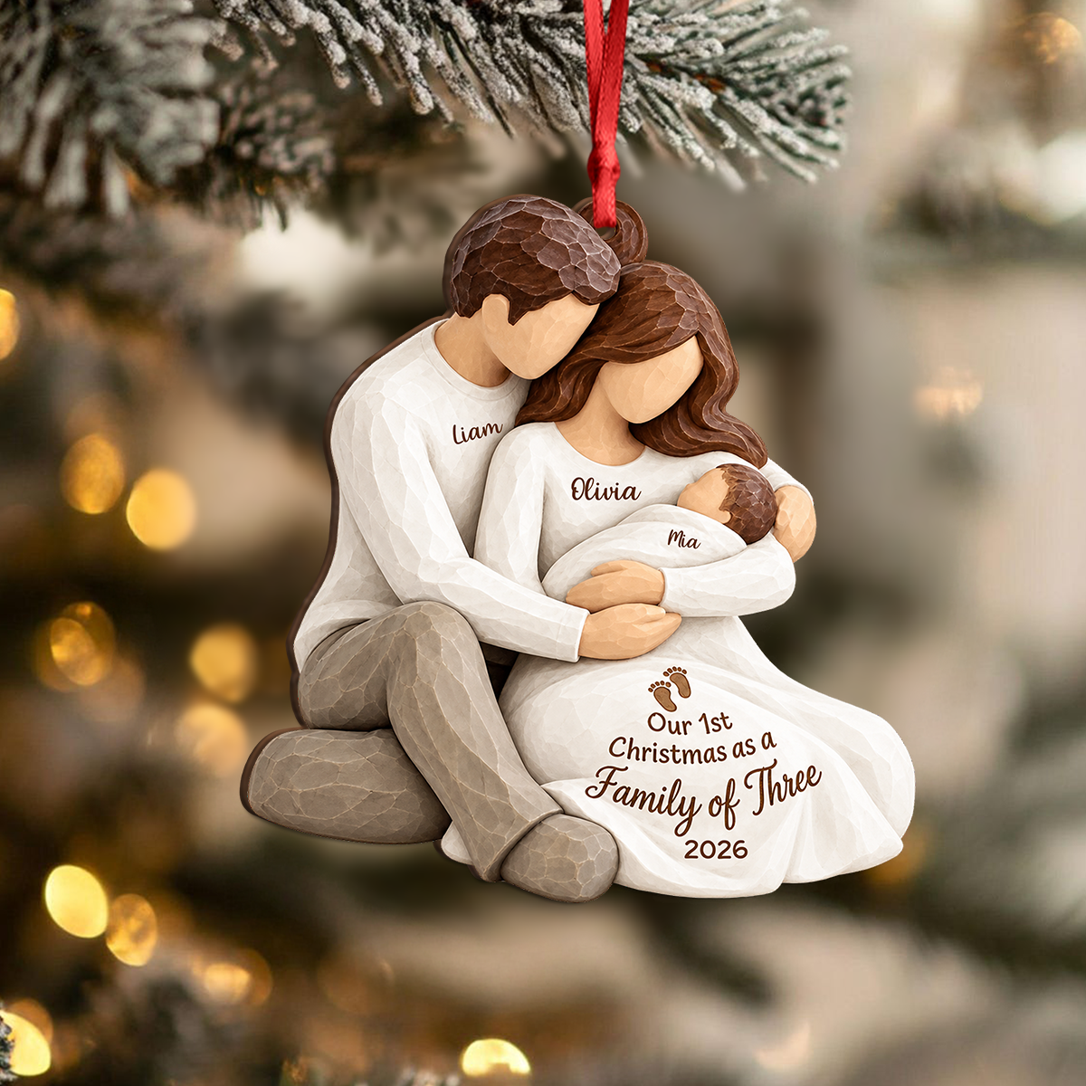 Custom Name Our 1st Christmas As a Family Of Three Wood Ornament TH10 171567
