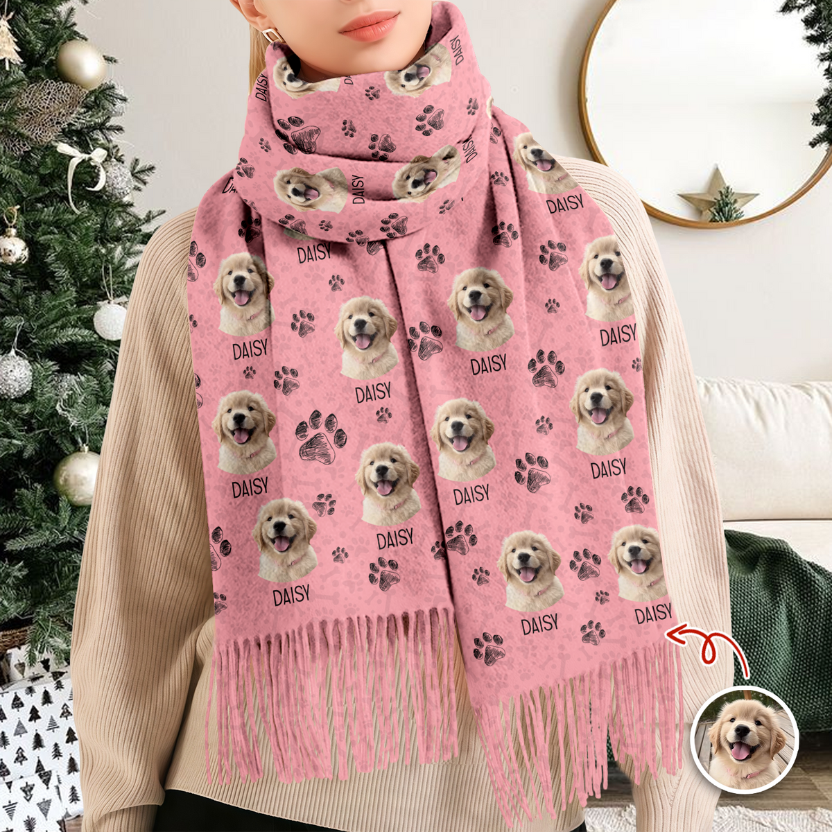 Custom Pet Photo Wool Scarf Gift For Pet Lovers LM32 897665
