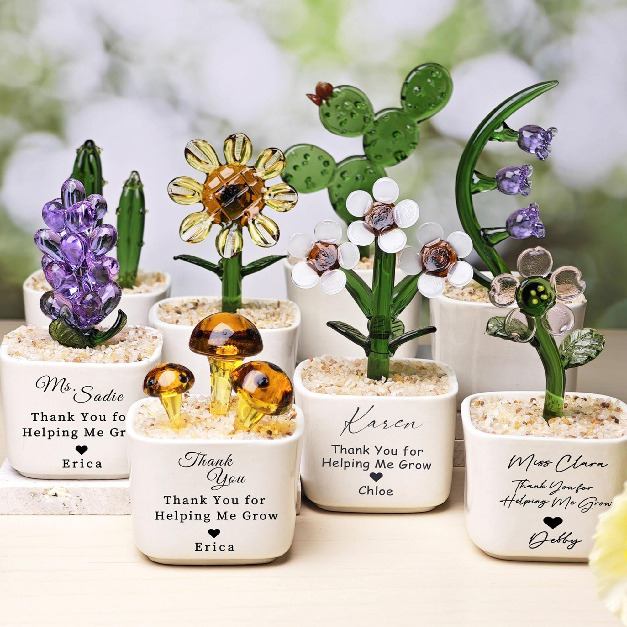 tulips and succulents Personalized Thank You for Helping Me Grow Tulip Glass Flower Pot - Teacher Appreciation, Succulent Cactus Figurine, Valentine's Day