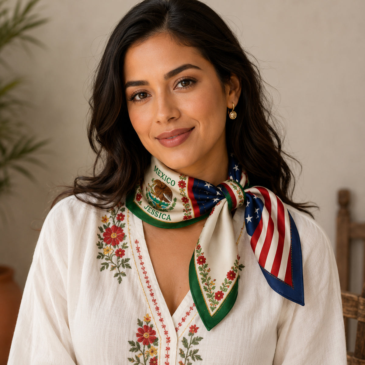 Personalized Mexico USA Square Scarf, Mexican American Heritage Gift K228 903384