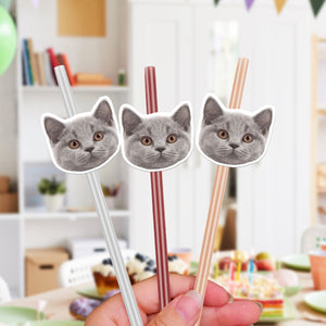 Custom Photo Funny Dog Cat Face Personalized Colorful Straws Birthday Party Decoration LM32 897613