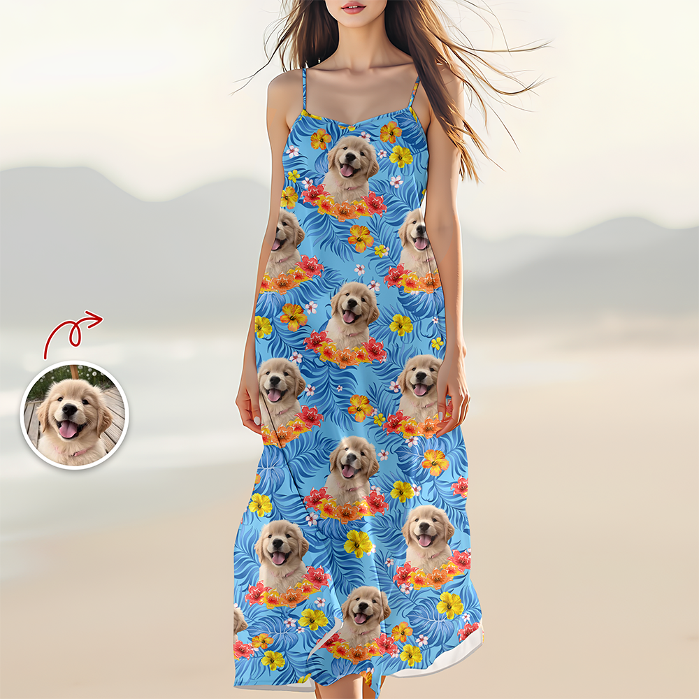 Custom Dog Face Tropical Summer Dress Hawaiian Maxi Dress for Dog Lovers CH07 911026
