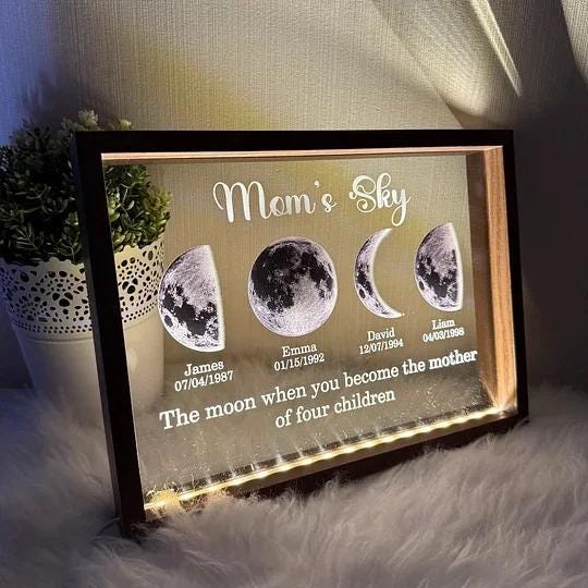 Custom Moons Phase LED Light Frame, Personalized Moons Phase with Kids Names, Mother’s Day Gifts CH07 910948