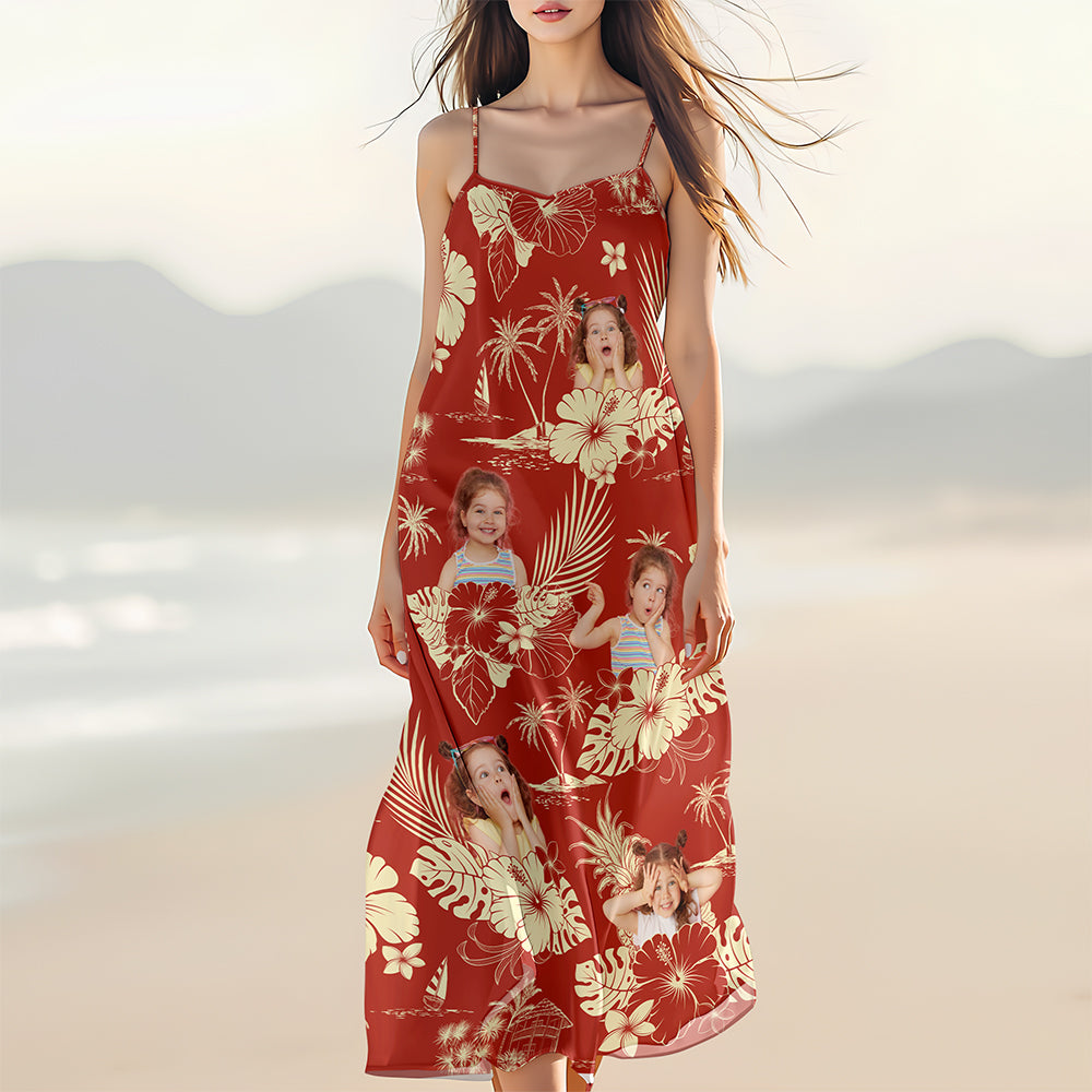 Custom Photo Aloha Hawaiian Women's V-Neck Cami Maxi Dress HO82 893670