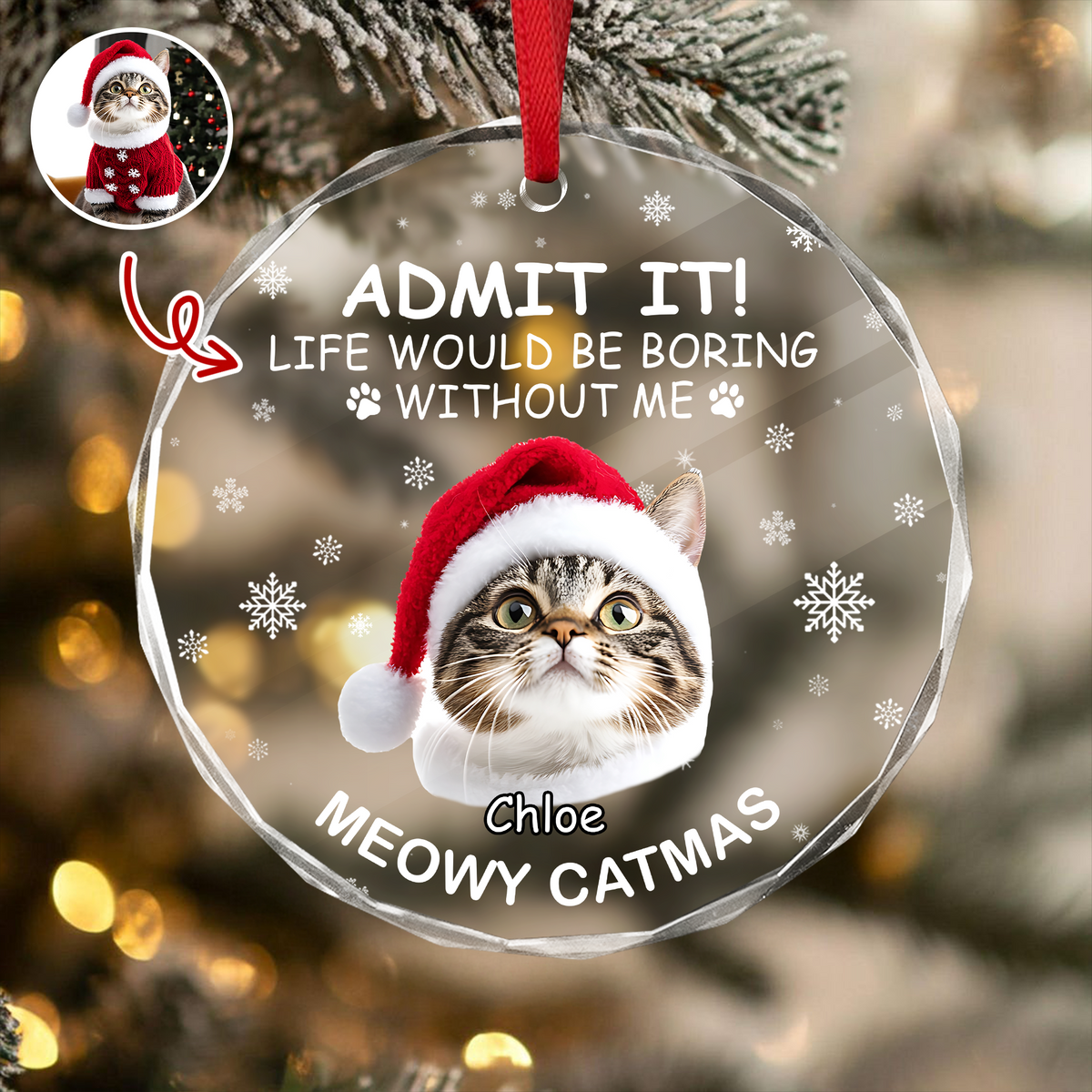 Custom Dog Cat Photo Life Would Be Boring Without Me Glass Ornament For Christmas TH10 894877