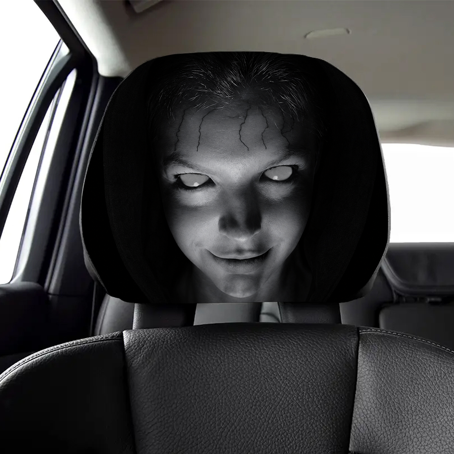 Ghost Face Car Headrest Covers, Scary Face Printing Auto Seat Universal Elastic HO82 903192