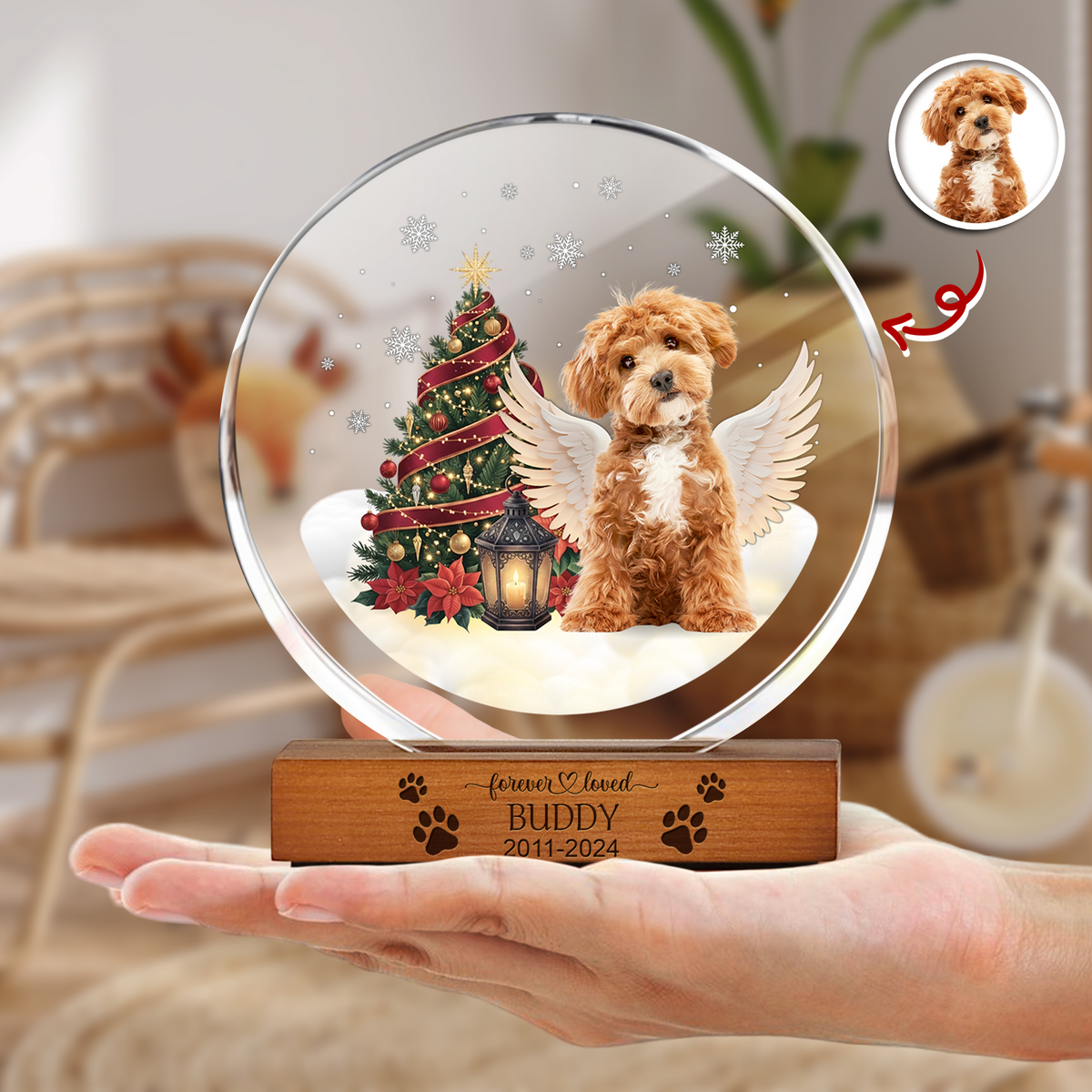 Custom Photo Forever Loved Memorial Dog Cat Round Acrylic Frame Block HA75 898008