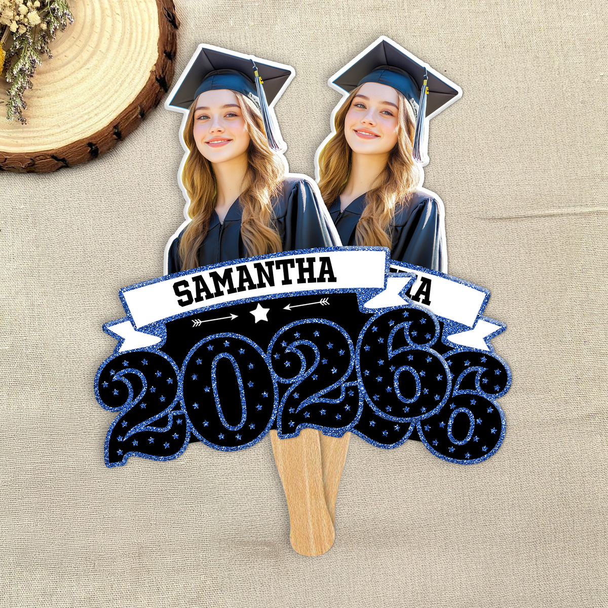 Personalised Faux Glitter Face Photo Graduation Congrats Face Fan with Name Graduation Gift for Graduates HO82 901450