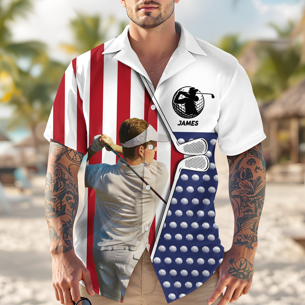 Custom Photo And Name Golf USA Flag Pattern Hawaii Shirt HA75 898756