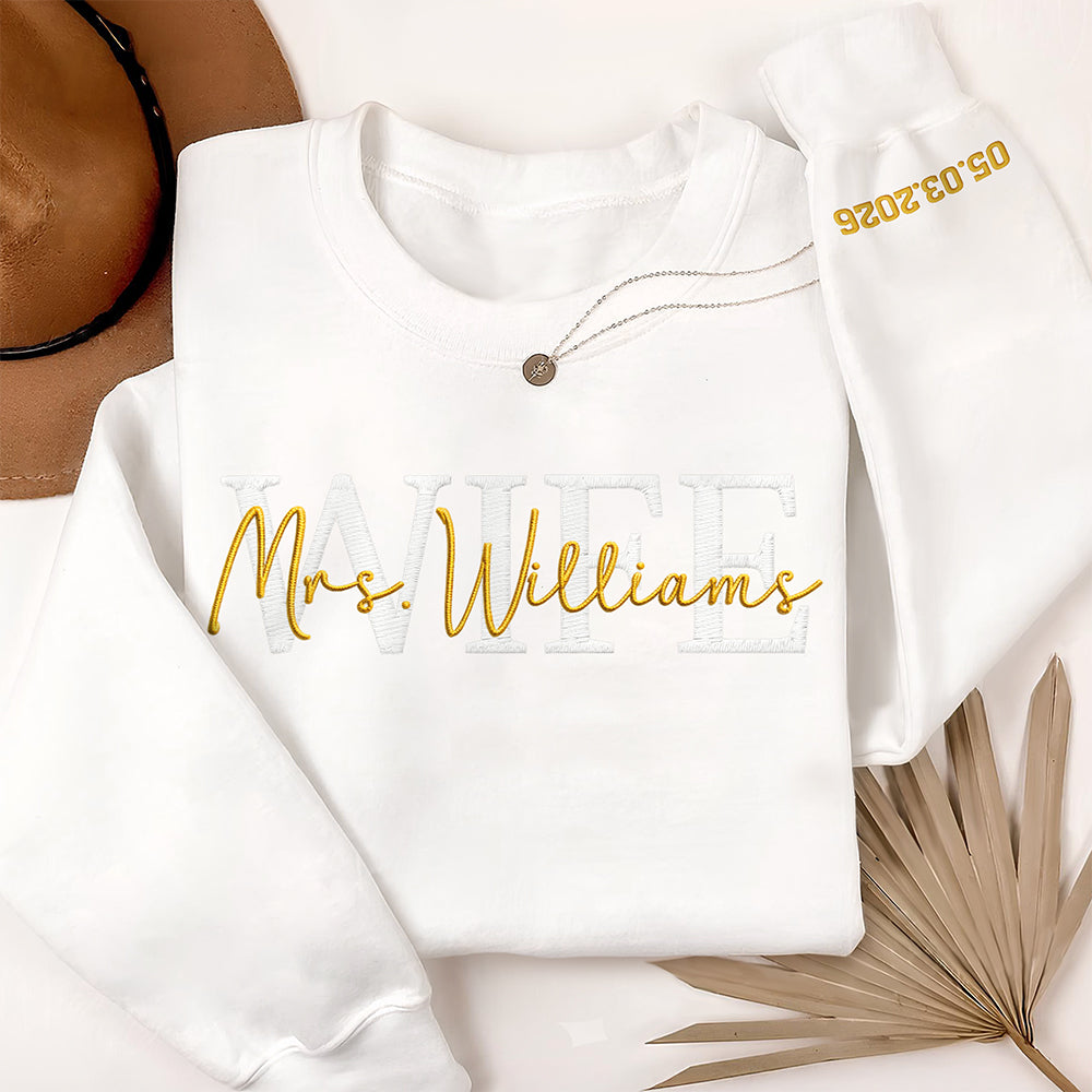 Personalized Wedding Gift, Wifey Mrs Sleeve Embroidered Sweatshirt LM32 899657