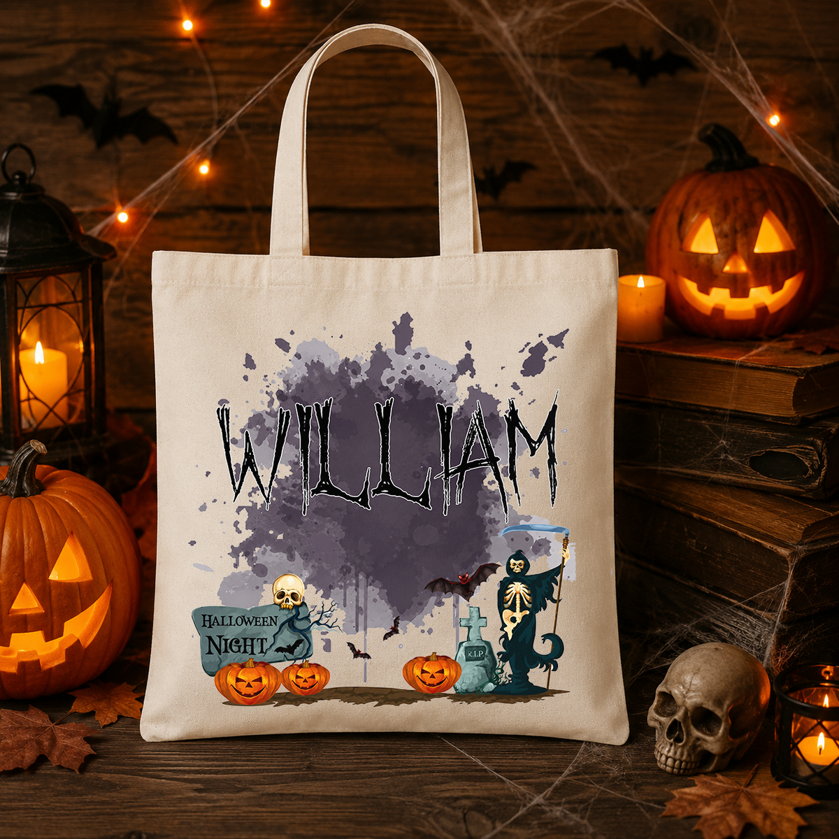 Personalized Name Halloween Ghost Trick or Treat Candy Tote Bag HO82 903112