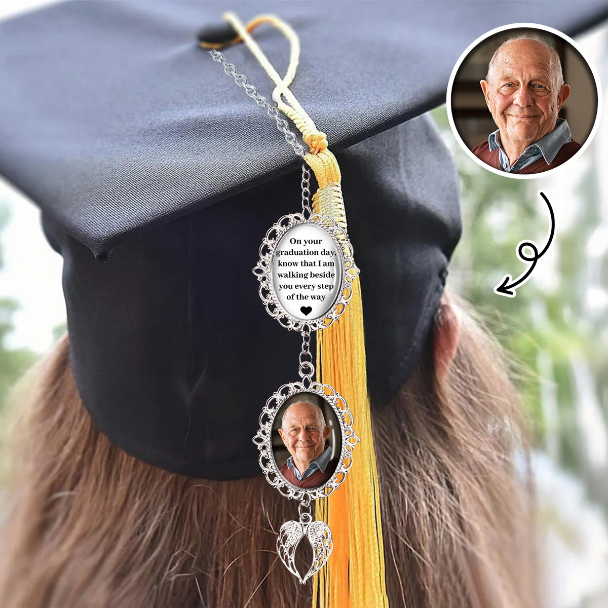 Custom Photo Memorial Graduation Tassel Charm With Angel Wings HO82 901370