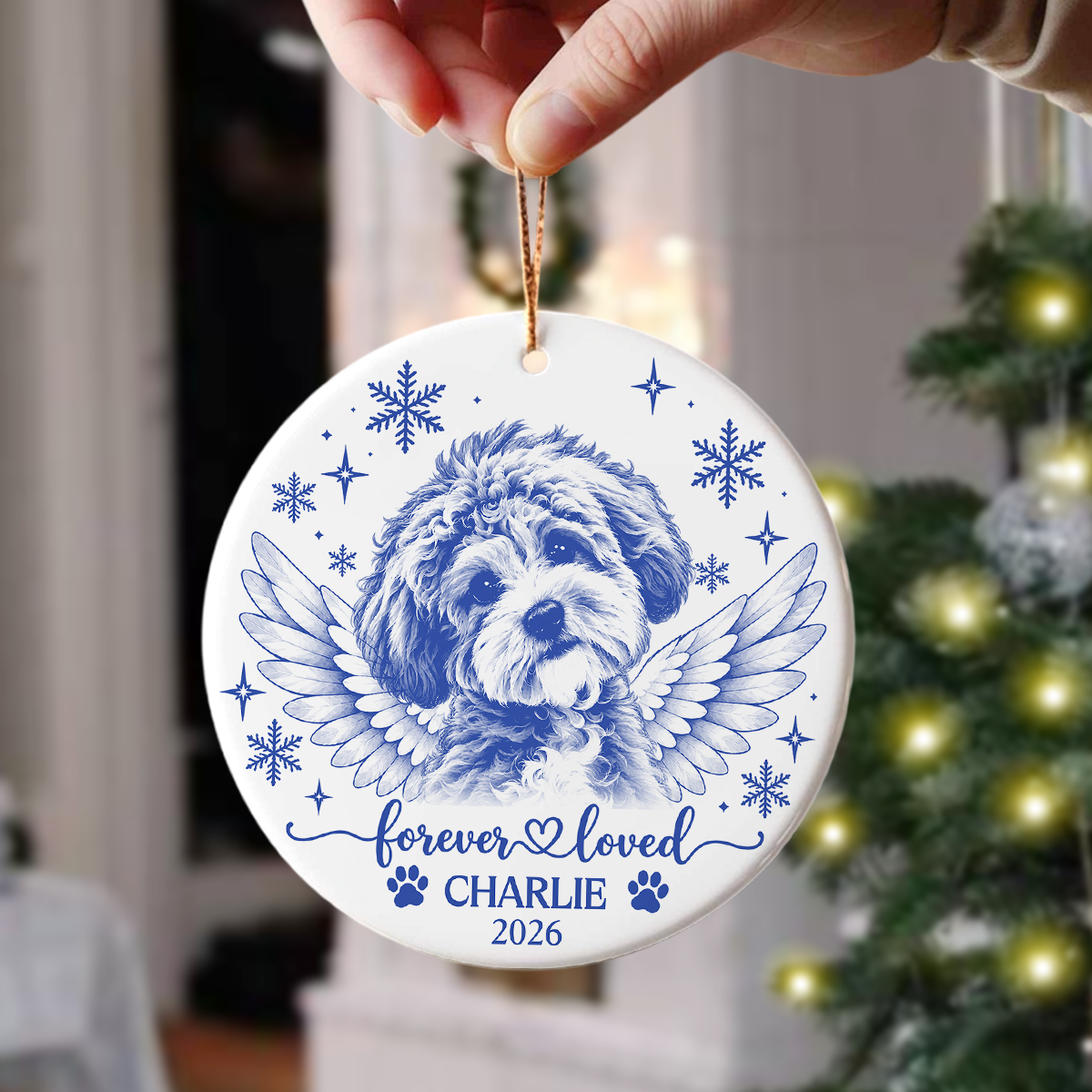 Custom Dog Photo Forever Loved Memorial Ceramic Ornament HA75 919196