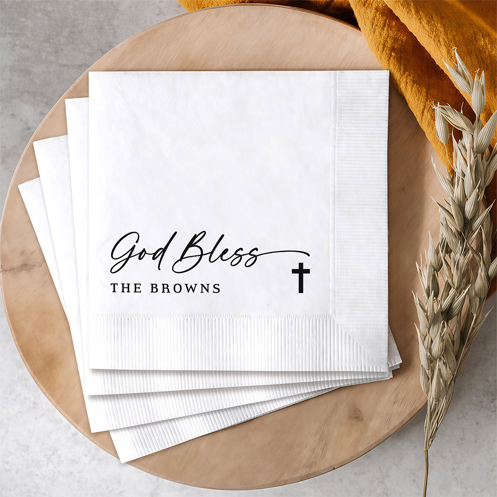 Custom God Bless Baptism Napkins With Cross, Baby Shower & Religious Party Decor LM32 899899