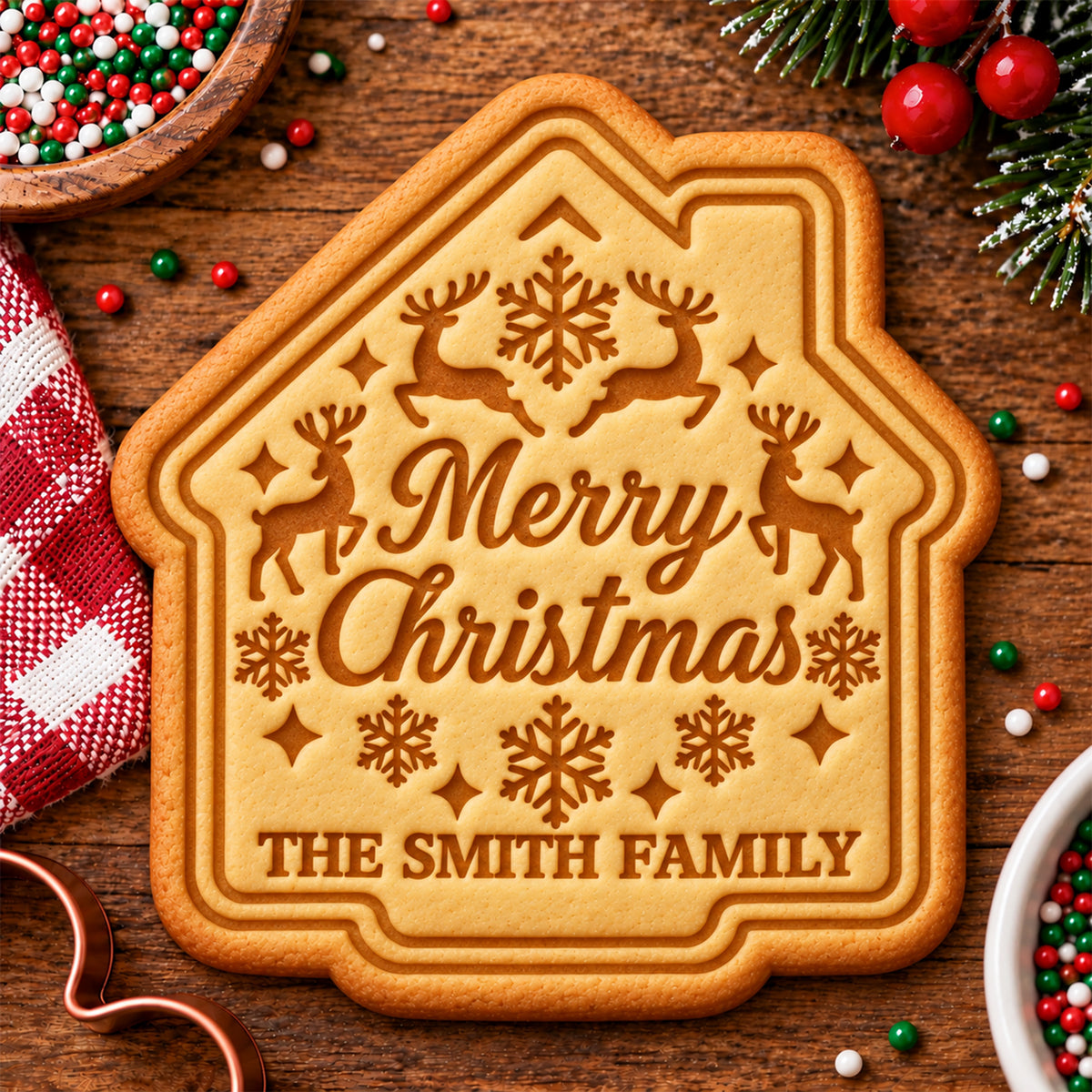 Custom Family Name Merry Christmas Shaped Cookie Stamp HA75 919620
