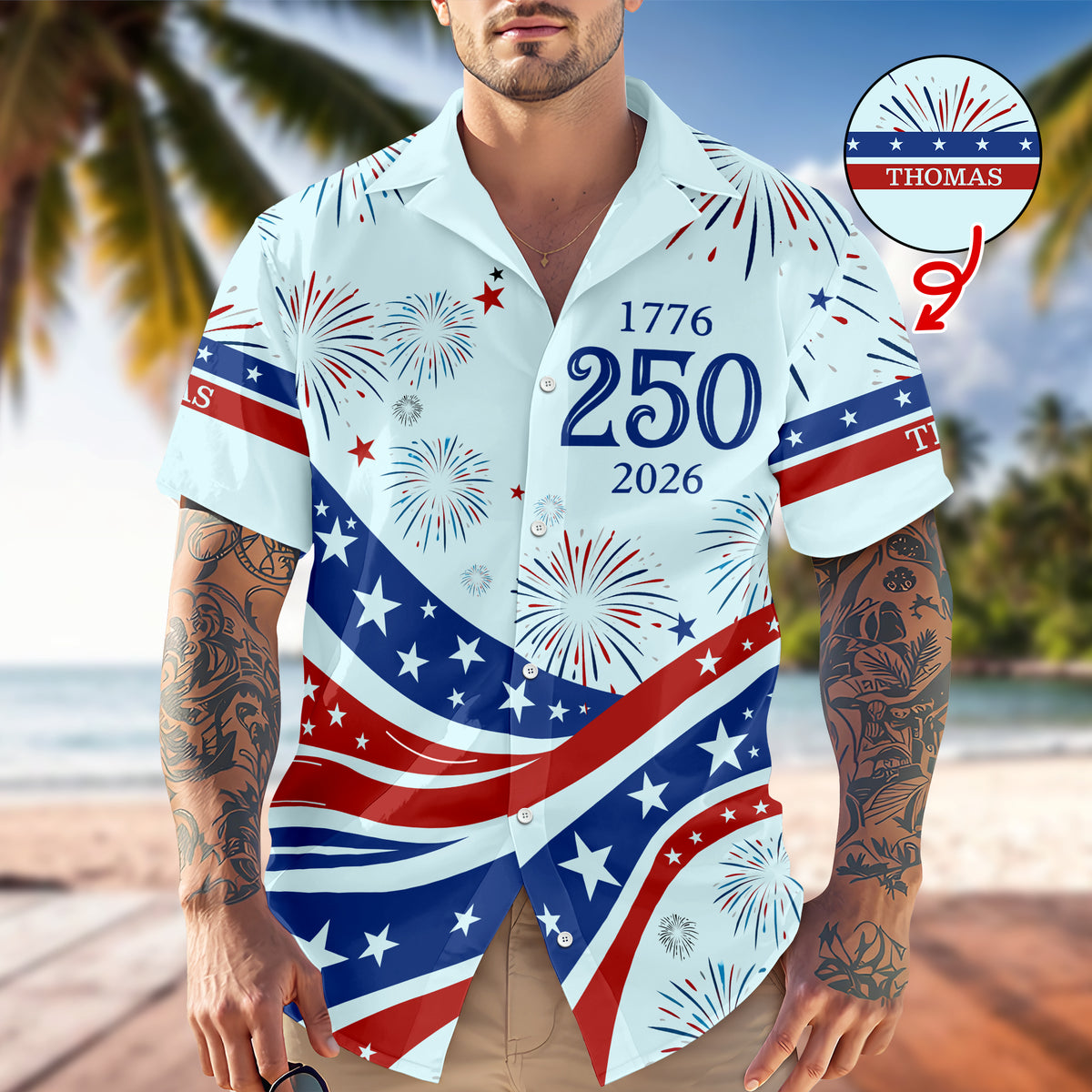 Custom Name USA 250th Anniversary 1776-2026 Hawaii Shirt - 4th of July Patriotic Gift HO82 901704