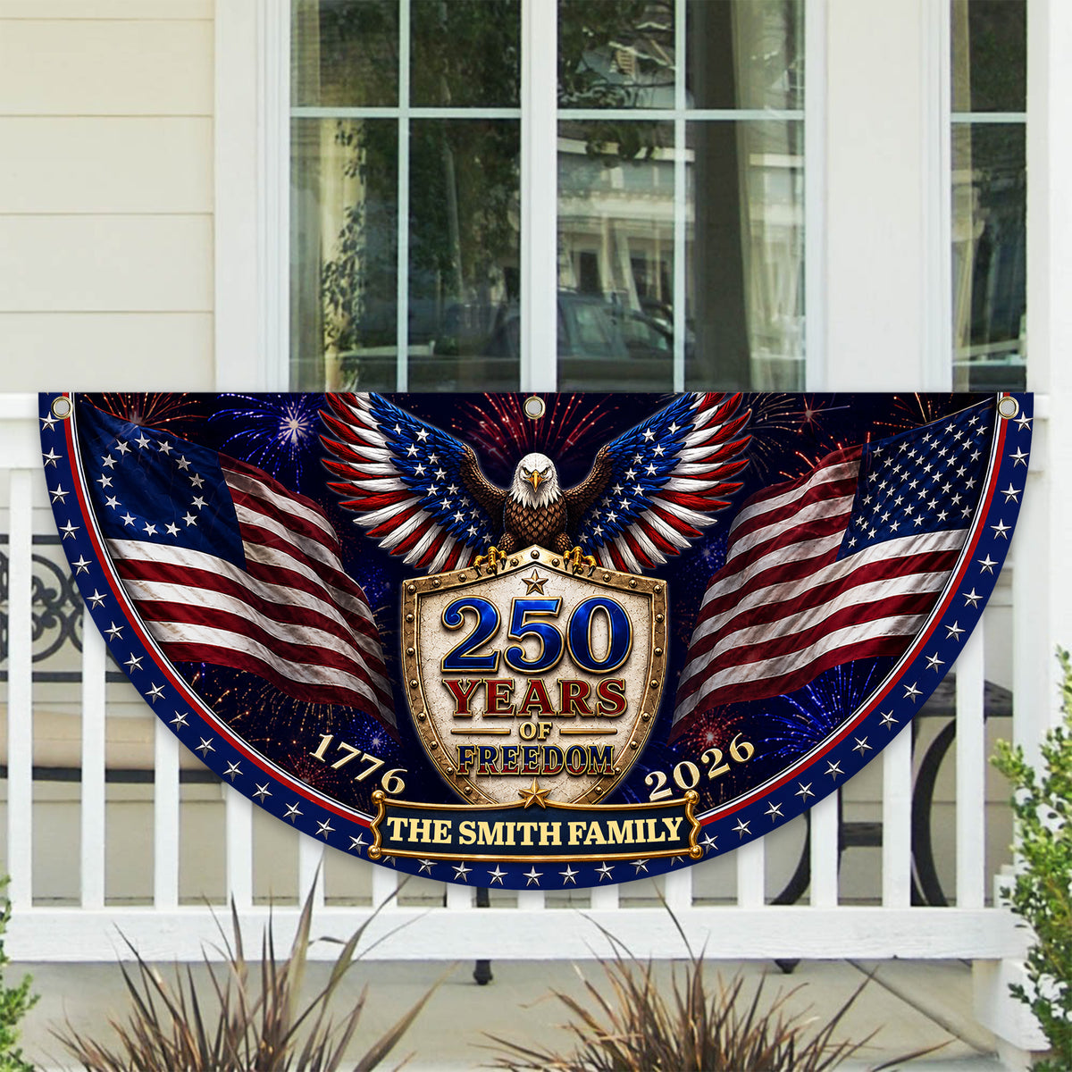Custom Family Name 250th Birthday Party Patriotic Shield Eagle Non-Pleated Fan Flag CH07 911692