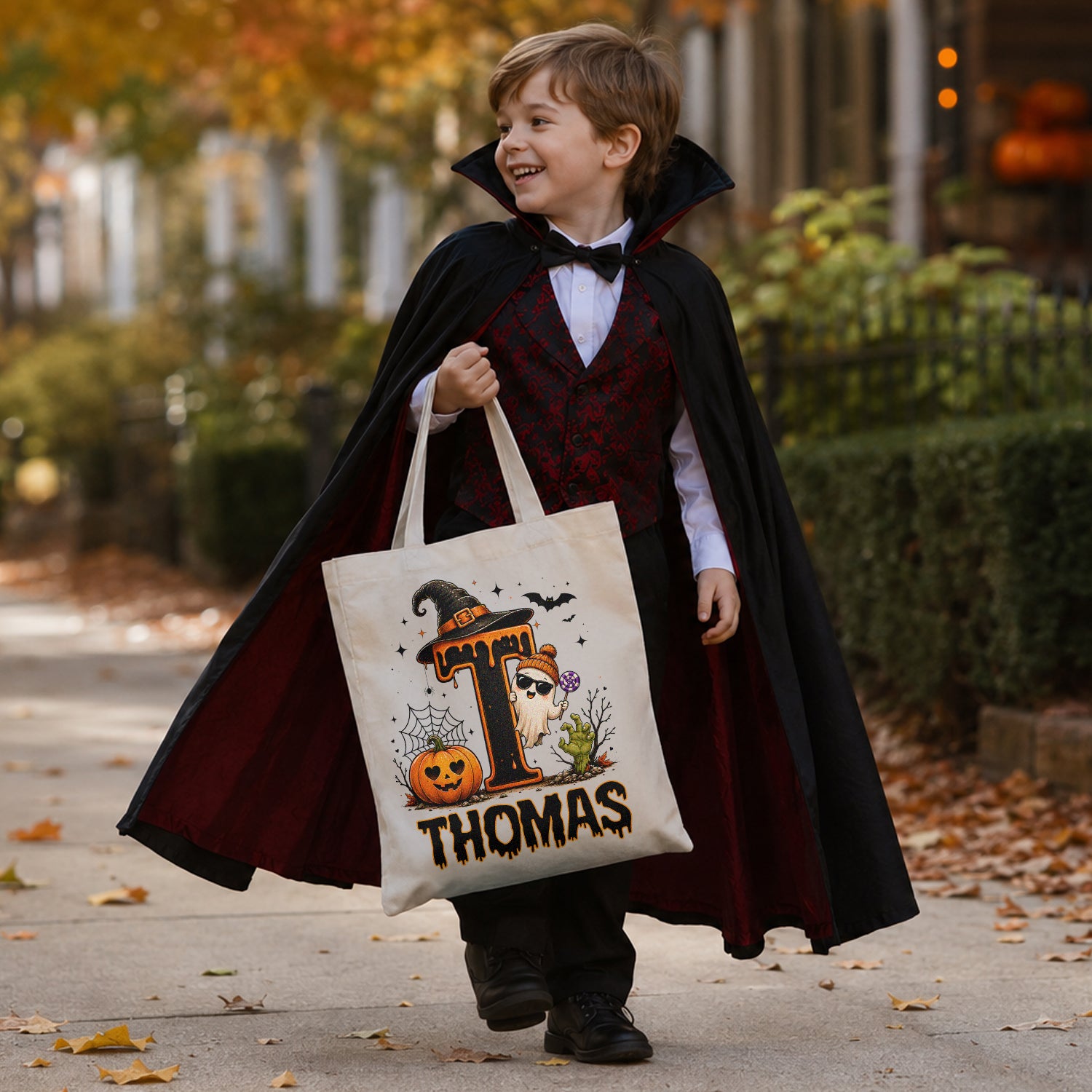 Personalized Name Cute Halloween Ghost Trick or Treat Candy Tote Bag HO82 903114