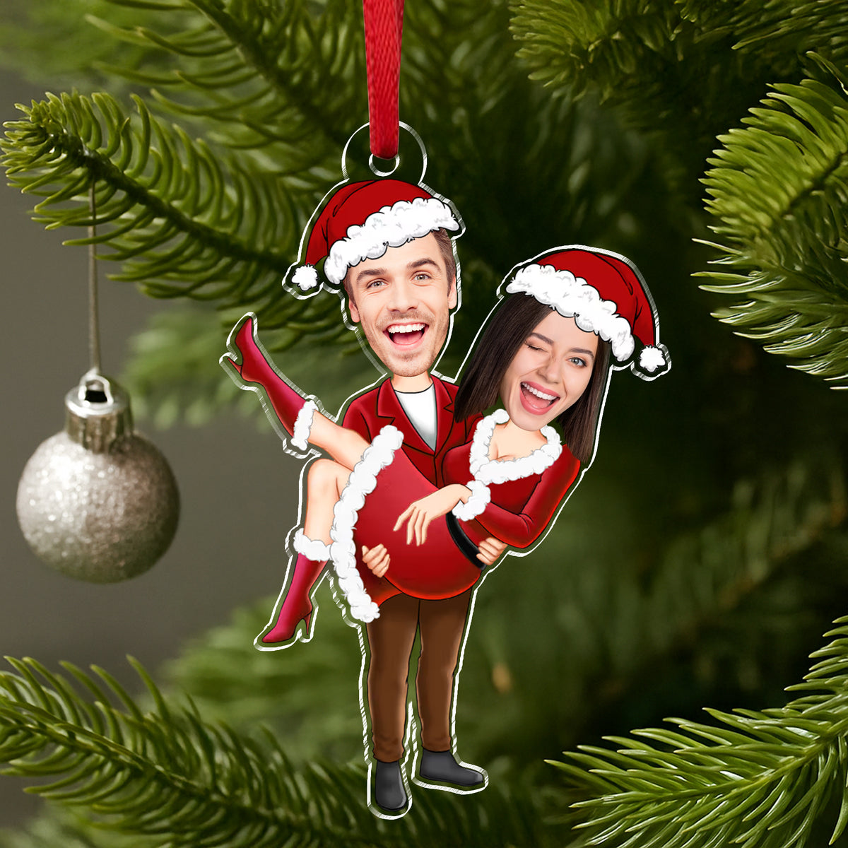 Custom Face Couple Acrylic Ornament, Romantic Christmas Gift For Couples TH10 170999