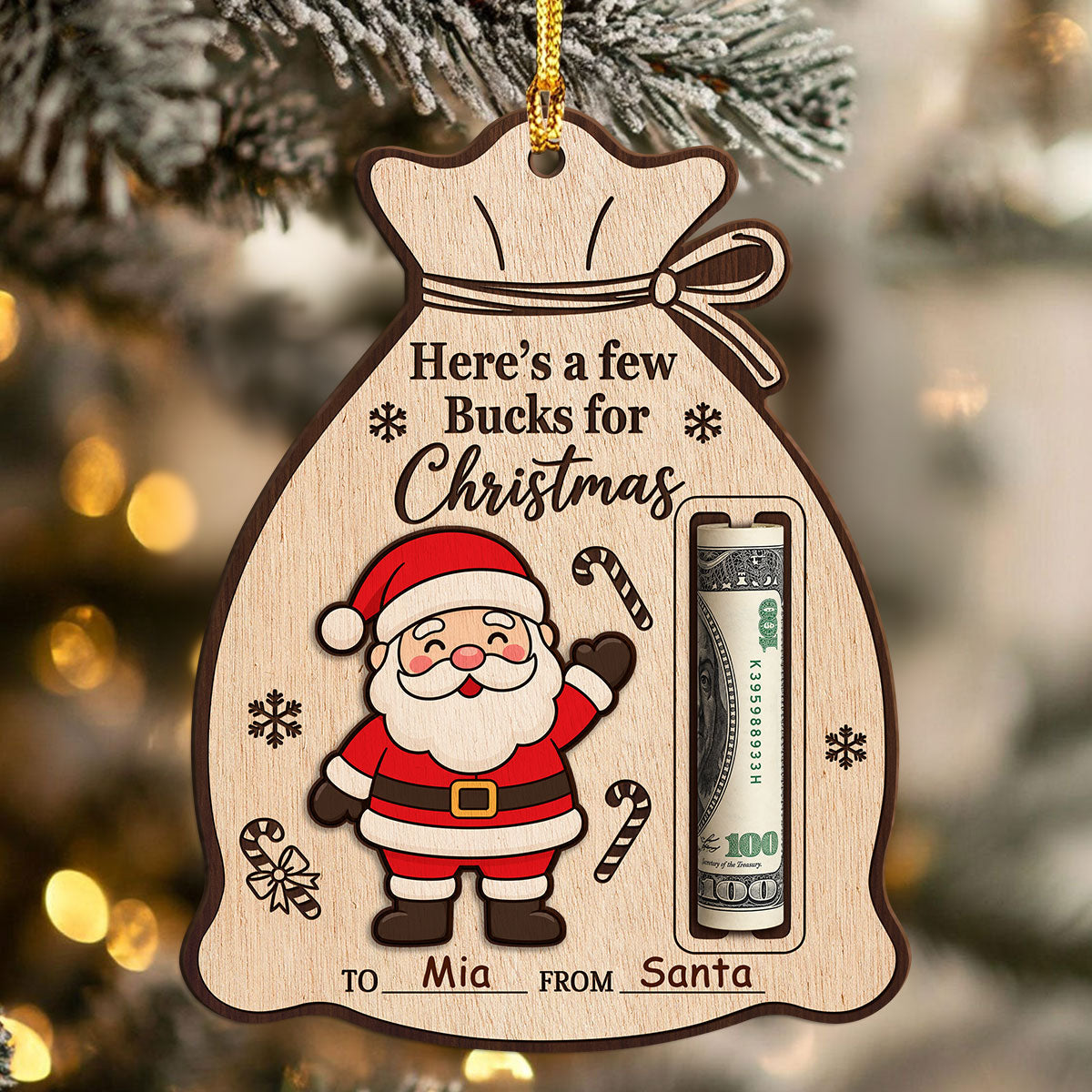 Personalized Here’s a Few Bucks for Christmas Wood Money Holder Ornament LM32 670069