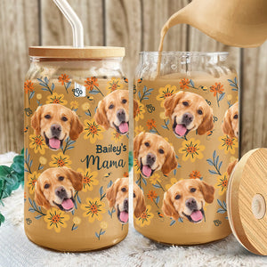 Custom Dog Photo Floral Glass Can With Lid Christmas Gift For Family TH10 896895