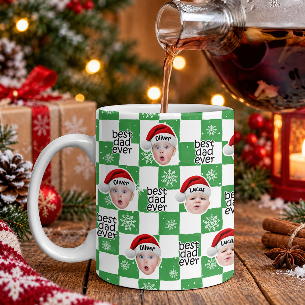 Custom Cute Baby Photo Best Dad, Mom Ever Christmas Pattern Print Full Mug LM32 670041