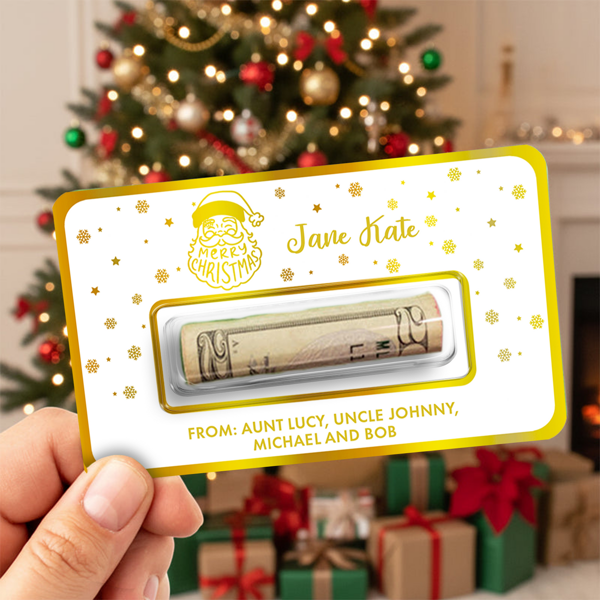 Personalized Merry Christmas Money Holder Card, Festive Cash Gift for Family & Friends LM32 669997