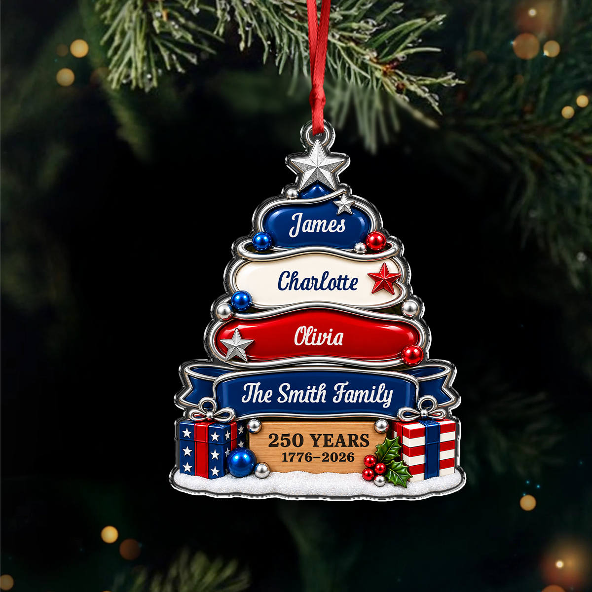 Custom Family Name Christmas Tree Ornament US 250 Years 1776-2026 Patriotic Acrylic Ornament TH10 170789