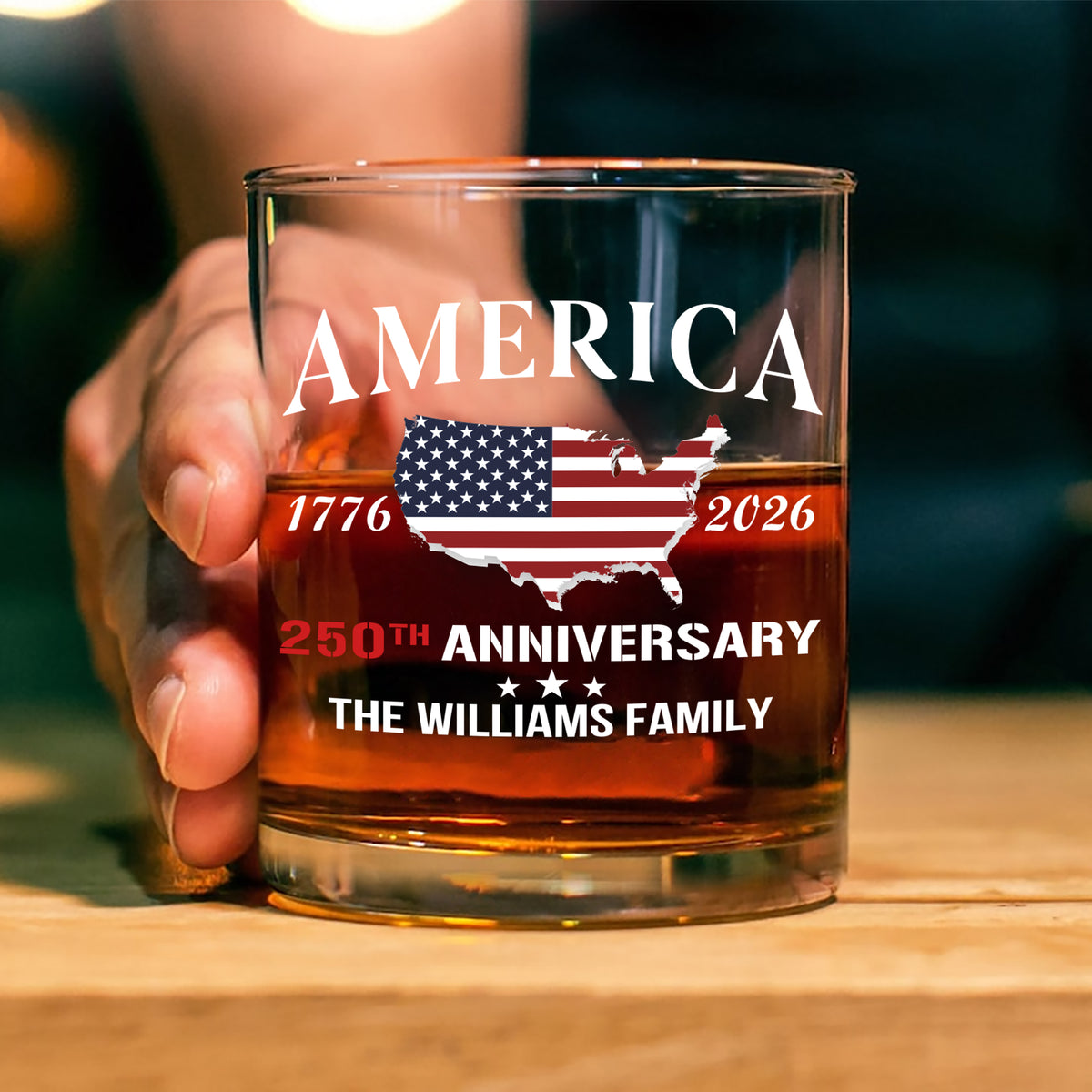Custom Family Name America 250th Anniversary Whiskey Glass LM32 897711