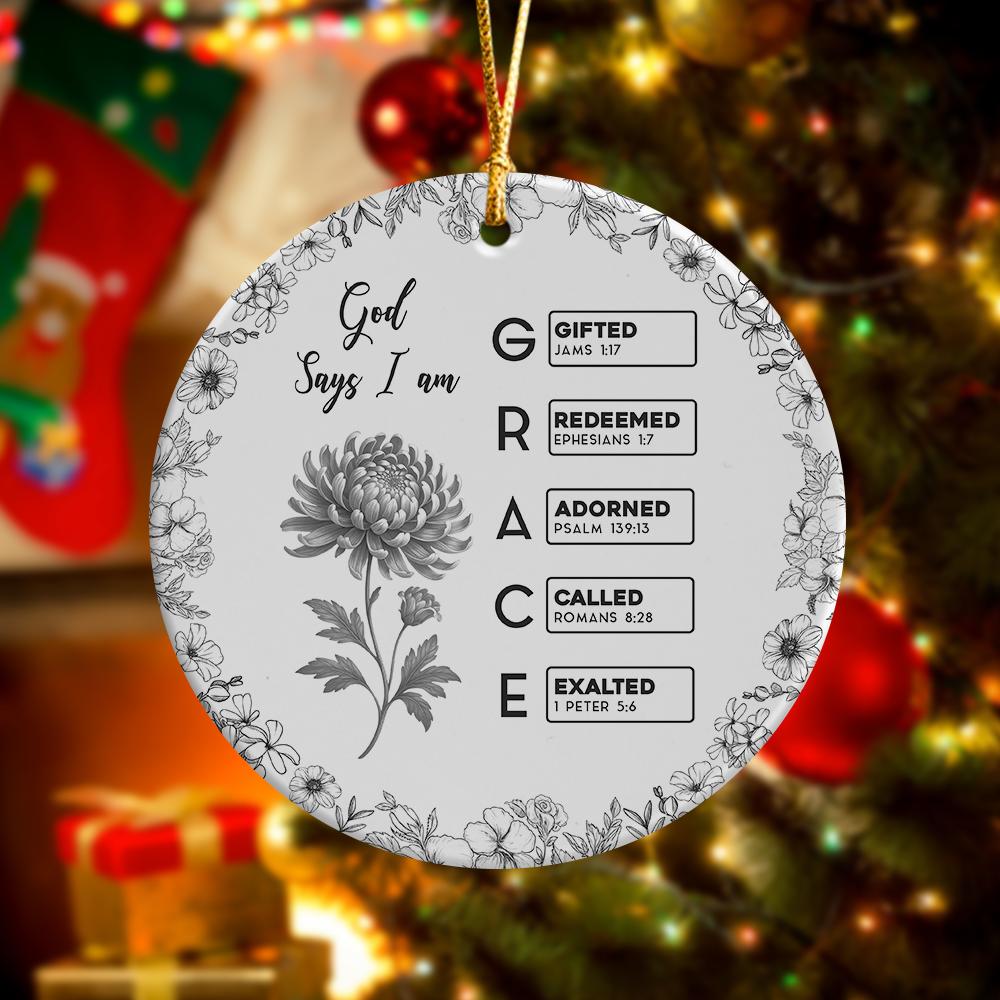 God Says I Am Name Letter In Bible Toile De Jouy Style - Personalized Ceramic Ornament CH07 896822