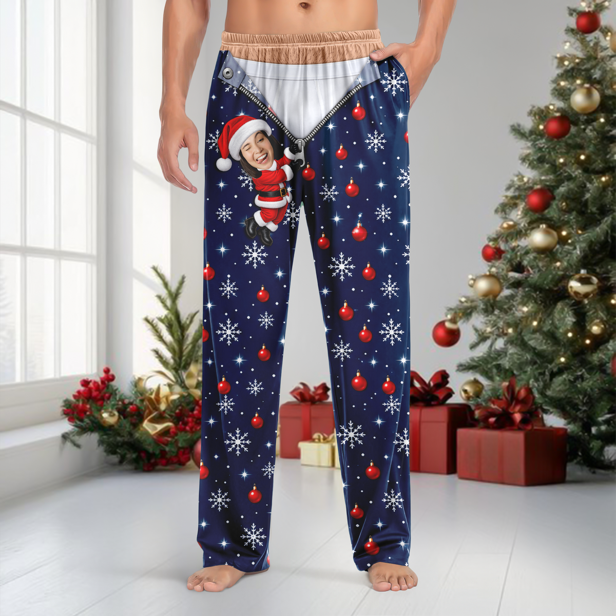 Custom Photo Zipper Santa Holiday Sweatpants Gift for Men & Woman TH10 171273