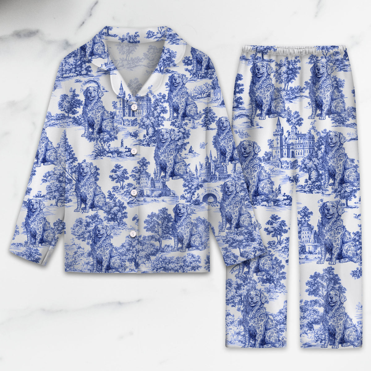 Custom Dog Breeds Chinoiserie Toile De Jouy Style Personalized Satin Pajamas HA75 892542