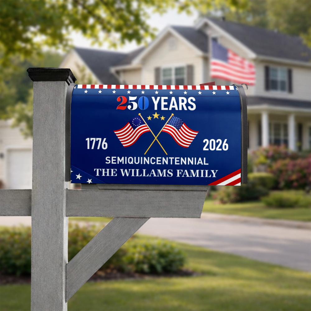 Custom Family Name 250 Years Semiquincentennial Flag Patriotic Mailbox Cover HA75 898812