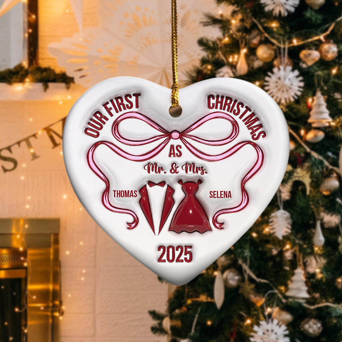 Mr And Mrs Blue - Personalized 3D Inflated Effect Heart Shaped Ceramic Ornament LM32 895379