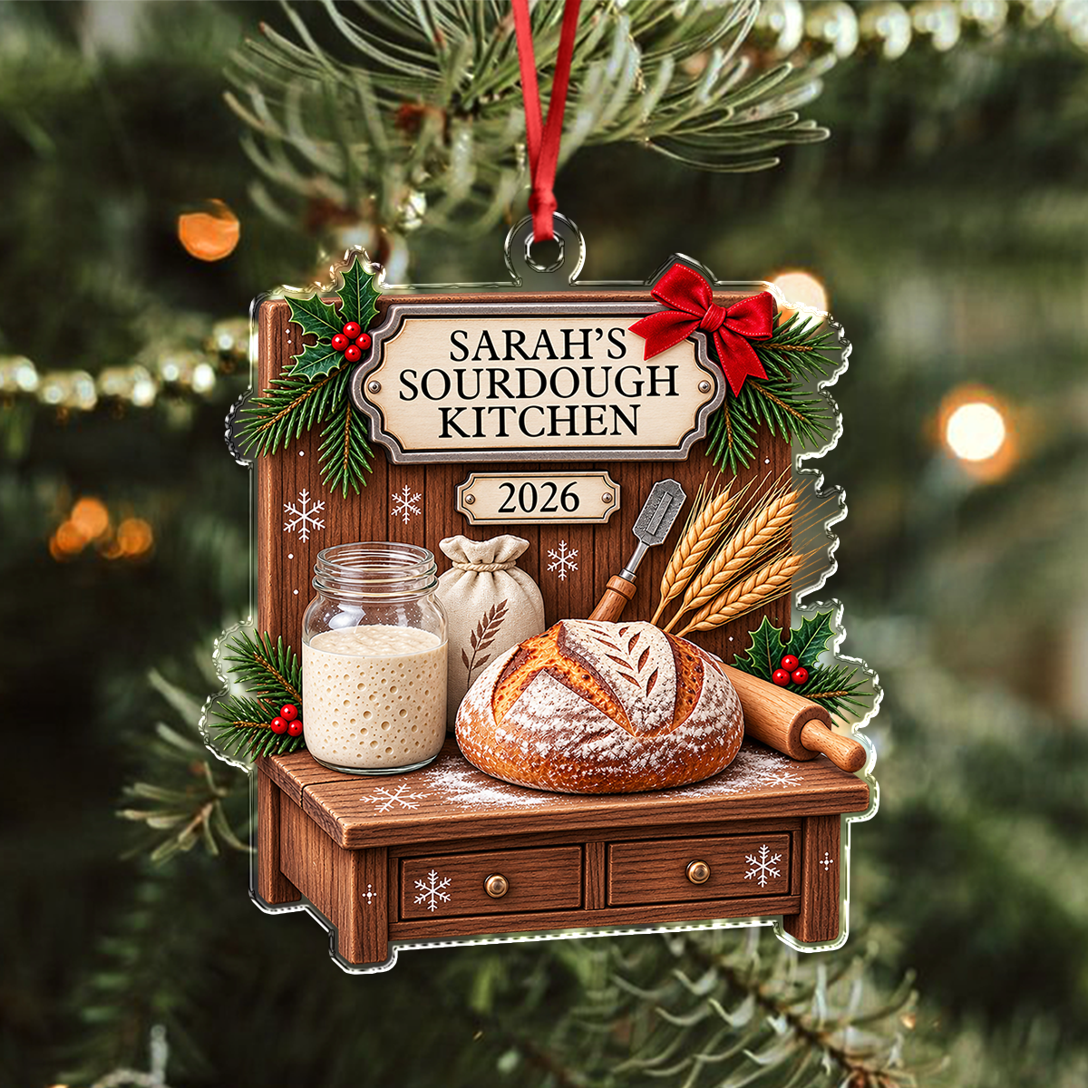 Custom Name Bread Baker Xmas Decor 2026 Acrylic Ornament Gift for Sourdough Lover TH10 171137