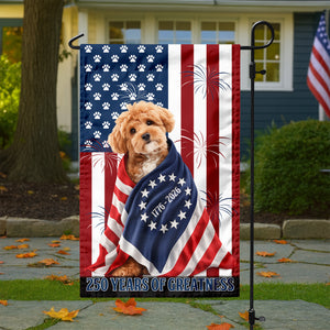 Custom Photo My Dog, Cat Loves America 250 Patriotic Garden Flag HA75 898908