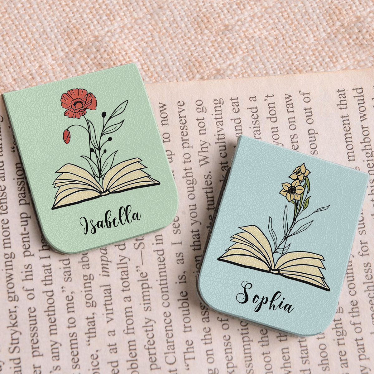 Custom Leather Birth Flower  Leather Magnetic Bookmark For Book Lovers CH07 899518