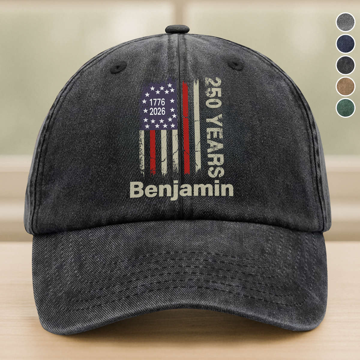 Custom Name America 250 Washed Denim Baseball Cap TH10 896553