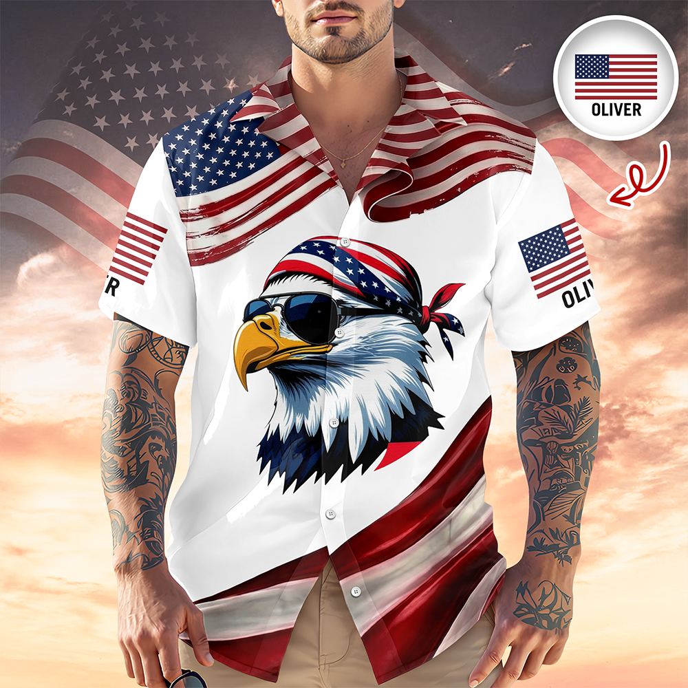 Custom Name USA 250th Anniversary Eagle Hawaii Shirt - Personalized Patriotic America 1776-2026 HO82 902082